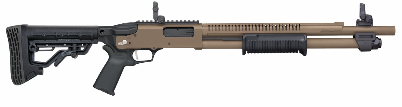 MOSSBERG 590R SECURITY TACTICAL 12 GA 18.5IN BARREL 6RD FLAT DARK EARTH CERAKOTE MAGPUL MBUS 3 ADJ SIGHTS 50758
