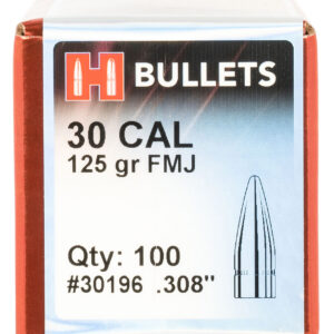 Hornady 30196 FMJ 30 Cal .308 125 gr Full Metal Jacket 100 Per Box/ 25 Case