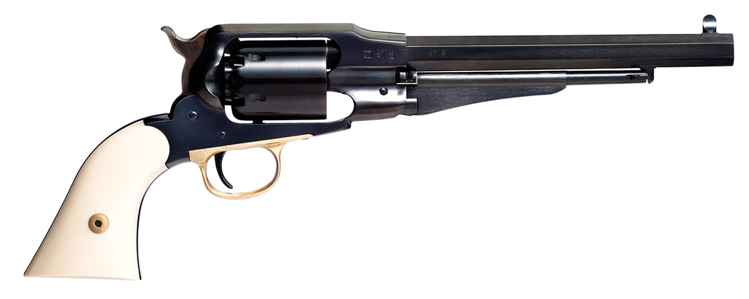 Taylors & Company 550778 1858 Remington Sodbuster Uberti 44 Cal 6 Shot Percussion 8" Blued Octagon Barrel, Blued Cylinder & Steel Frame, Ivory Polymer Grip