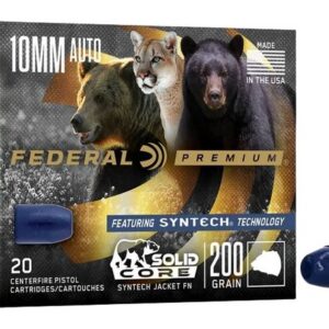 Federal P10SHC1 Premium 10mmAuto 200gr Solid Core Synthetic Flat Nose 20 Per Box/10 Case