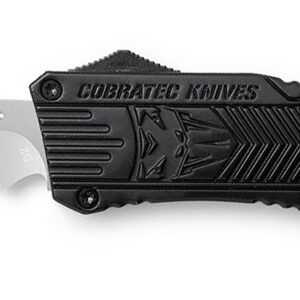 CobraTec Knives LBCTK1LDS CTK-1 Large 3.75" OTF Drop Point Part Serrated D2 Steel Blade/ Black Aluminum Handle Features Glass Breaker Includes Pocket Clip