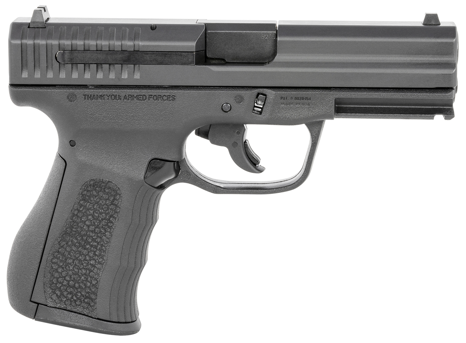 FMK G9C1G2BSSCM 9C1 G2 *CA/MA Compliant 9mm Luger 10+1 4" Black Stainless Steel Barrel, Black Serrated Carbon Steel Slide, Black Polymer Frame w/Picatinny Rail, Black Backstrap Grip