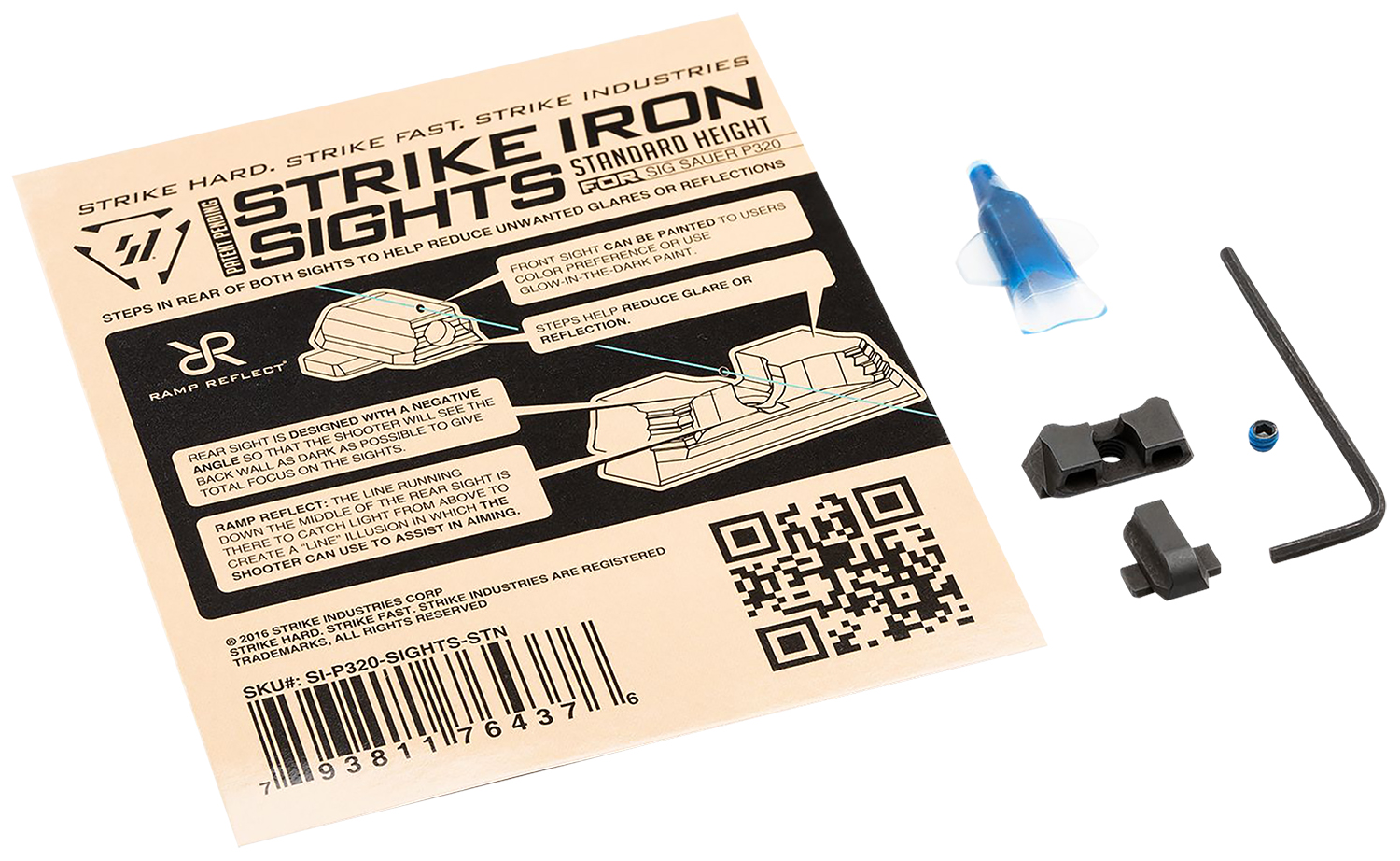 Strike Industries P320SIGHTSSTN Strike Iron Sights Black/Blank Front Sight Black/Blank Rear Sight Sig Sauer P320 with Rear Dovetail Standard Height