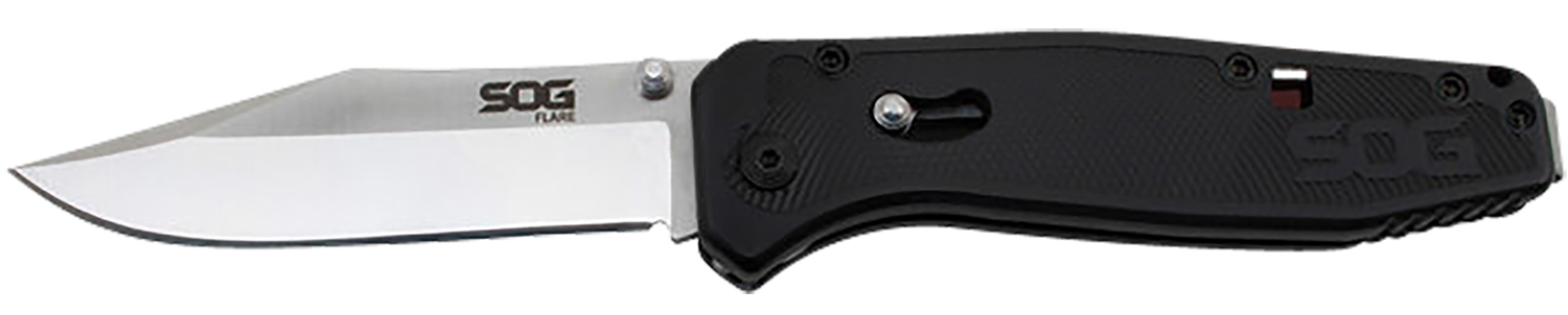 S.O.G SOGFLA1001CP Flare 3.50" Folding Plain Clip Point Satin Polished/Black GRN Handle