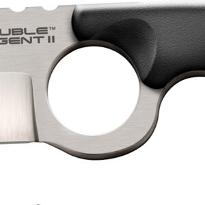 Cold Steel CS39FN Double Agent ll 3" Fixed Plain Satin AUS-8A SS Blade Black w/Double Ring Griv-Ex Handle Includes Bead Chain Lanyard/Sheath