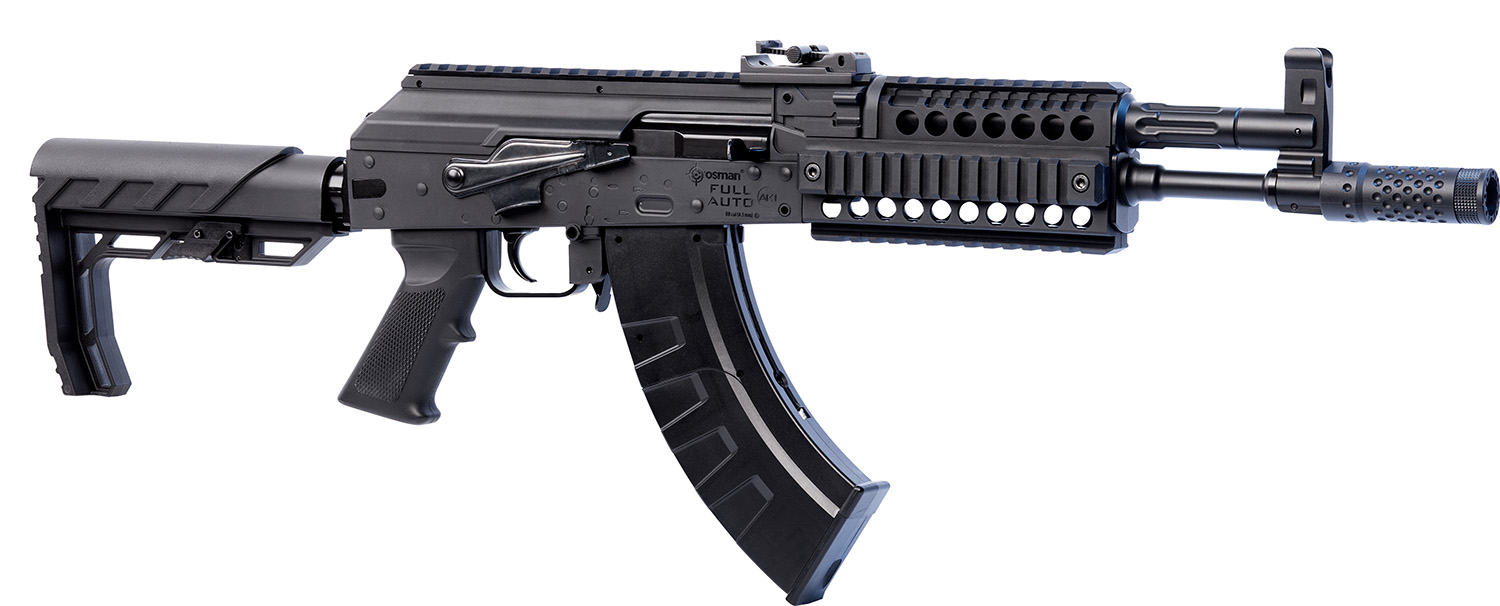 Crosman CAK1 Full Auto AK1 Air Rifle CO2 177 28 rd, Black Smooth Bore Barrel, Black Synthetic Folding Adjustable Stock w/Quad Mounting Rail System, Selector Safety