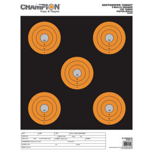 Champion Targets 45555 Shotkeeper 5" Bullseye Paper 100 yds Pistol/Rifle Large Black/Orange 12 PK