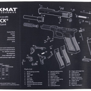 TekMat TEKR17GLOCKG4 Glock Gen4 Cleaning Mat Black/White Rubber 11"x17" Glock Gen4 Parts Diagram
