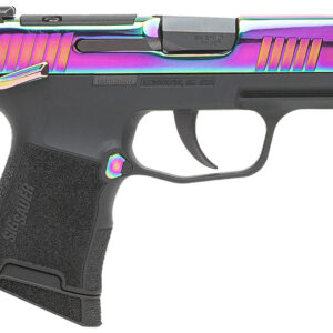 Sig Sauer 365380RBTMS P365 Micro-Compact 380 ACP 10+1 3.10" Black Carbon Steel Barrel, Rainbow Titanium Optic Ready/Serrated Slide, Black Steel Frame w/Rainbow Accents, Black Polymer Grips