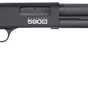 Mossberg 51605 590S 12 Gauge Pump 3" 9+1 18.50" Matte Blued Steel Barrel, Matte Blued Optic Ready Receiver, Fixed Black Synthetic Stock, Right Hand