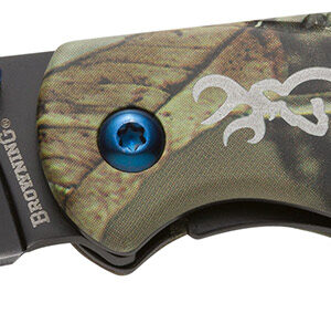Browning 3220344 Prism 3 EDC Folding 2.38" Plain Black Oxide 7Cr17MoV SS Blade, Camo w/Brass Accents & Logo Anodized Aluminum Handle, Includes Pocket Clip