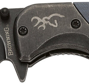 Browning 3220365 The Range EDC Compact 2.75" Folding Drop Point, Plain Black Oxide Stonewashed 7Cr17MoV SS Blade, Black/Blue Aluminum/G10 Handle