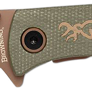Browning 3220516 Trailside EDC Small 3" Folding Modified Drop Point Plain Titanium Finish D2 Steel Blade, Green Micarta Handle