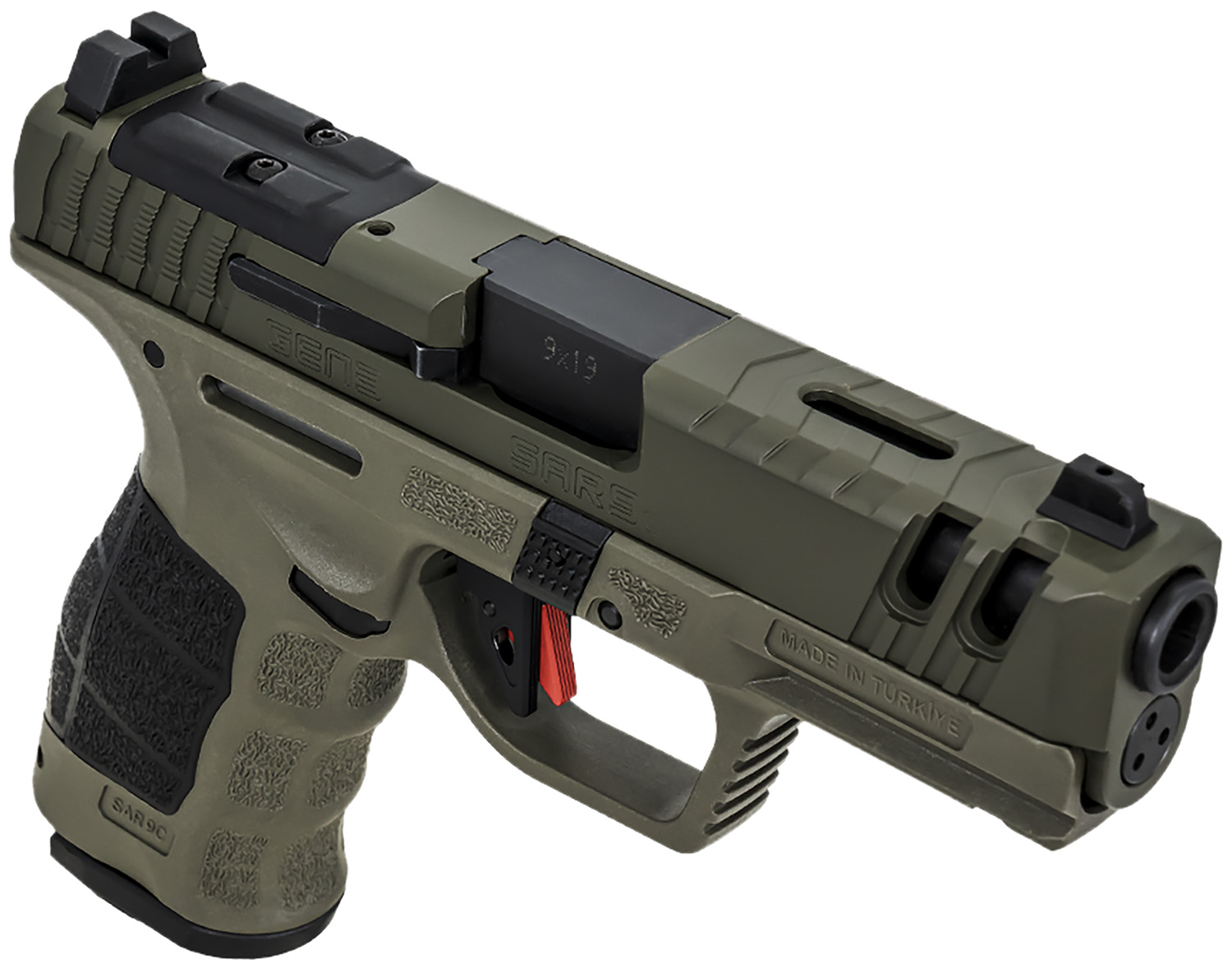 SAR USA SAR9CG3OD SAR9 C Gen3 Compact Frame 9mm Luger 15+1 4" Black Steel Barrel, OD Green Cerakote Steel Slide, OD Green Polymer Frame w/Picatinny Rail, Black Interchangeable Backstrap Grip