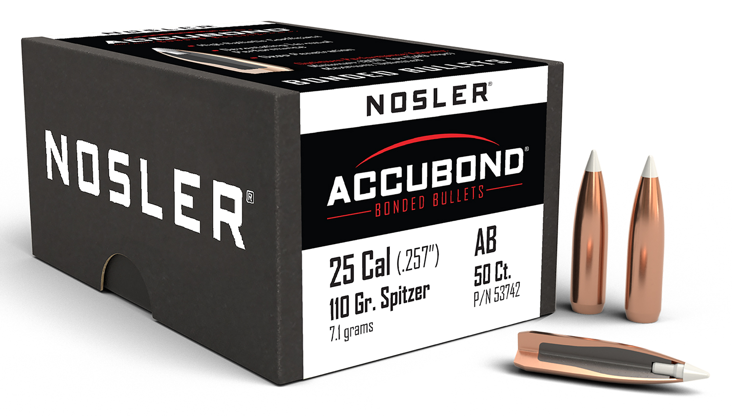 Nosler 53742 AccuBond 25Cal 110gr Spitzer Point Boat Tail 50/Box