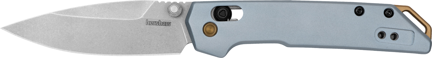 Kershaw 2051 Iridium EDC Mini 3" Folding Spear Point Plain Stonewashed D2 Steel Blade, Ice Blue Aluminum Handle