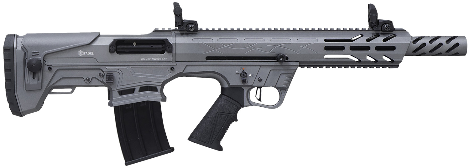 Citadel FRPS1218TG Pup Scout 12 Gauge Semi-Auto 3" 5+1 18.50" Gray Steel Barrel, Picatinny Rail Aluminum Receiver, Picatinny Handguards, Gray Adj Cheek Riser Synthetic Stock, Black Polymer Grip