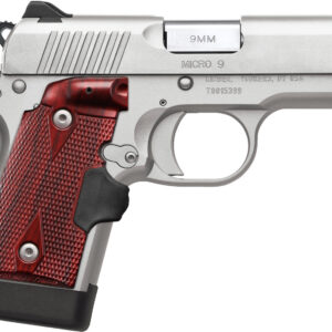 Kimber Mfg.,inc 3700482 Micro 9 Stainless Steel 9mm 7+1 3.15" Satin Silver Slide Rosewood Grip