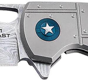 Boker 01BO910DAM P-51 Damast 3.35" Drop Point Plain Silver Acid Etch Damascus Blade Titanium Handle