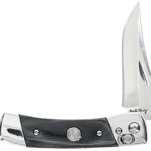 Uncle Henry 1222001 Smokey 2.90" Folding Plain 7Cr17MoV SS Blade, Black/SS Wood Laminate Handle
