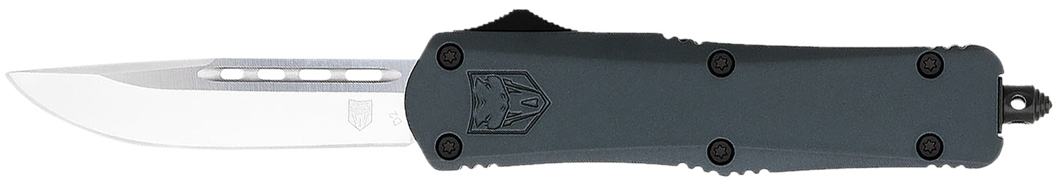 CobraTec Knives MGYFS3DNS FS-3 Medium 3" OTF Drop Point Plain D2 Steel Blade, 4.50" Gray Aluminum Alloy Handle