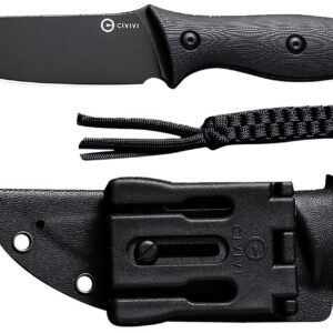 Civivi Knives C23041-1 Stormridge 3.92" Fixed Straight Back Plain Black Stonewashed Nitro-V Steel Blade, Black Textured G10 Handle