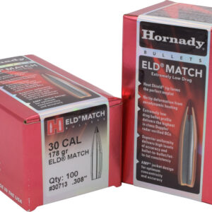 Hornady 30713 ELD Match 30 Cal .308 178 gr Extremely Low Drag Match 100 Per Box/ 15 Case