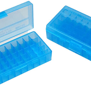 MTM Case-Gard P504424 Ammo Box Flip-Top Multi Caliber Handgun Clear Blue Polypropylene 50rd