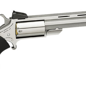 North American Arms MMTL Mini-Master *CA Compliant 22 LR 5 Shot 4" Stainless Steel Vent Rib Barrel, Stainless Steel Frame, Stainless Cylinder, Black Finger Grooved Rubber Grip, Exposed Hammer