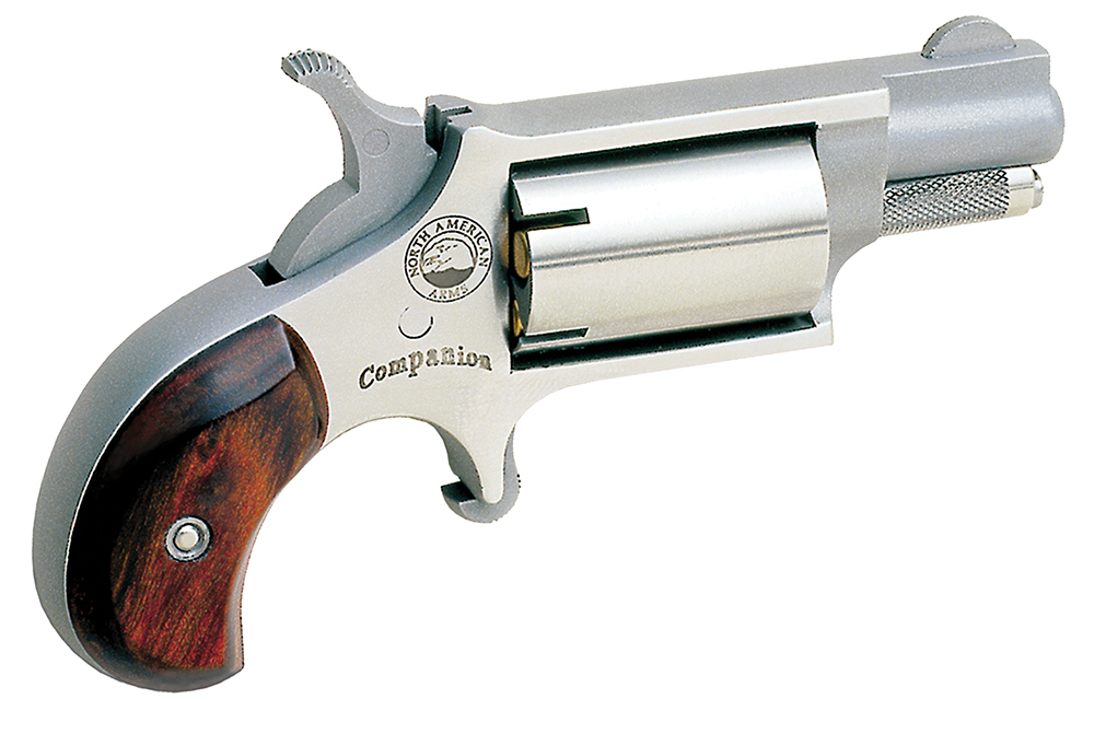 North American Arms 22LRCB Companion SAO 22 Mag #11 Percussion 1.13" 5 Shot Stainless Barrel, Frame & Cylinder, Rosewood Birdshead Grip
