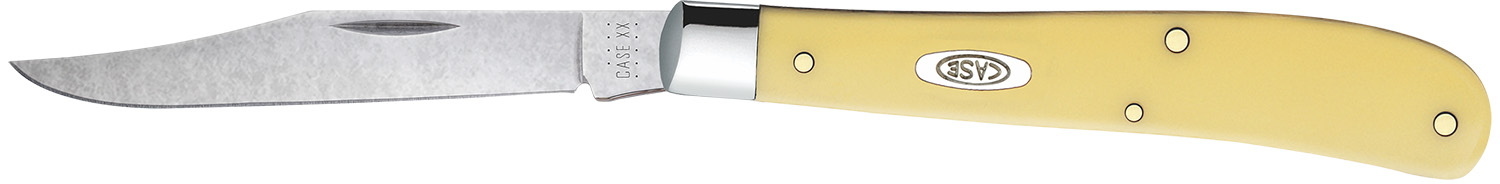 Case 031 S Trapper Slimline 3.25" Folding Clip Point Plain Tumble Polish Chrome Vanadium Steel Blade Yellow Synthetic Handle