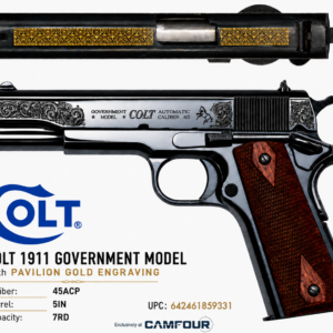 COLT 1911 GOVERNMENT CLASSIC 45ACP 5IN BARREL 7RD BLACK PAVILION GOLD SCROLLED CX007T