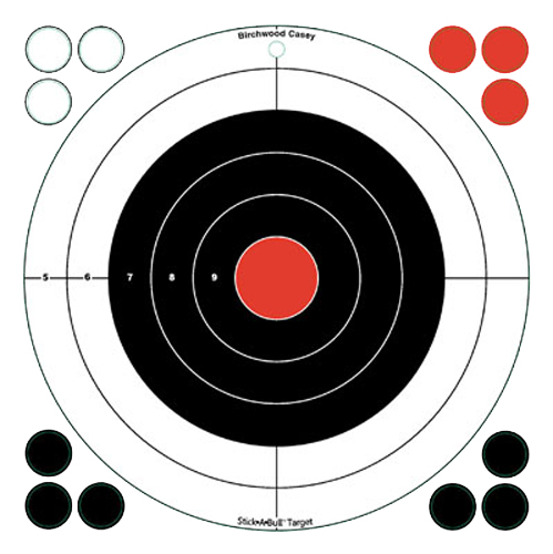 Birchwood Casey 33912 Stick-A-Bull Self-Adhesive Paper Black/Red/White 12" Bullseye 5 Pack