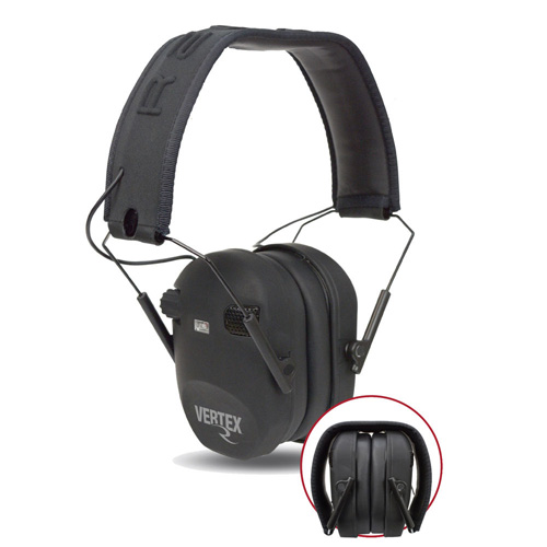 VERTEX RECHARGEABLE SLIM DUAL-MIC ELECTRONIC EARMUFF - BLACK