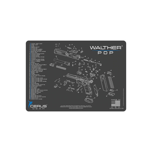 WALTHER® PDP® SCHEMATIC HANDGUN MAT - CHARCOAL GRAY/CERUS BLUE, 12" X 17"