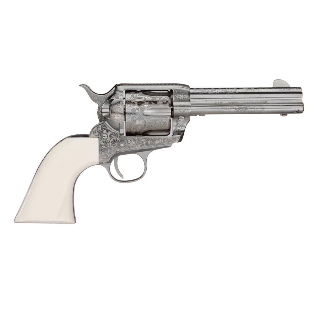 Taylors & Company 1873 Outlaw Legacy Handgun .45 Colt 6rd Capacity 4.75" Barrel Engraved Nickel with White